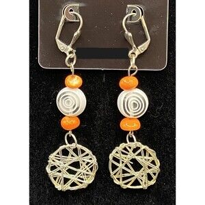 Handmade Concentric Circle White Glass Bead & Woven Wire Earrings by Neanie-Bot